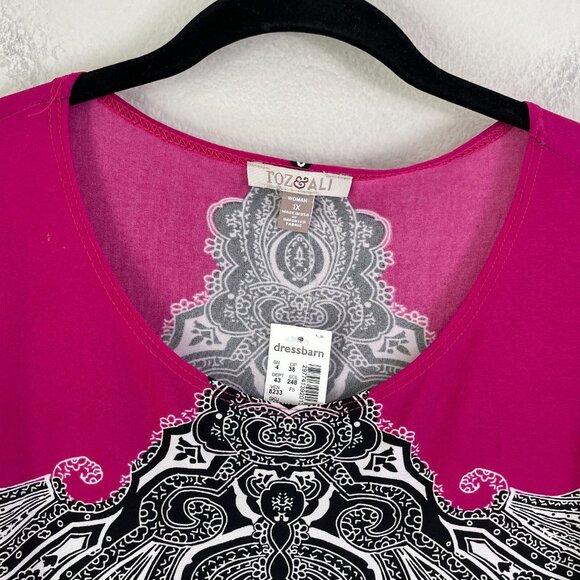 NEW Roz & Ali Womens Plus 1X Floral Stretch Tunic Top Long Sleeve Shirt - Picture 2 of 11